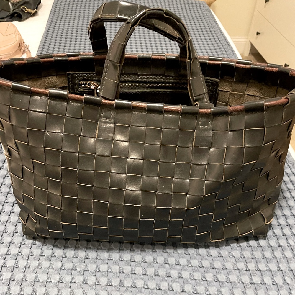 Henry Cuir Black Woven Leather Tote Bag